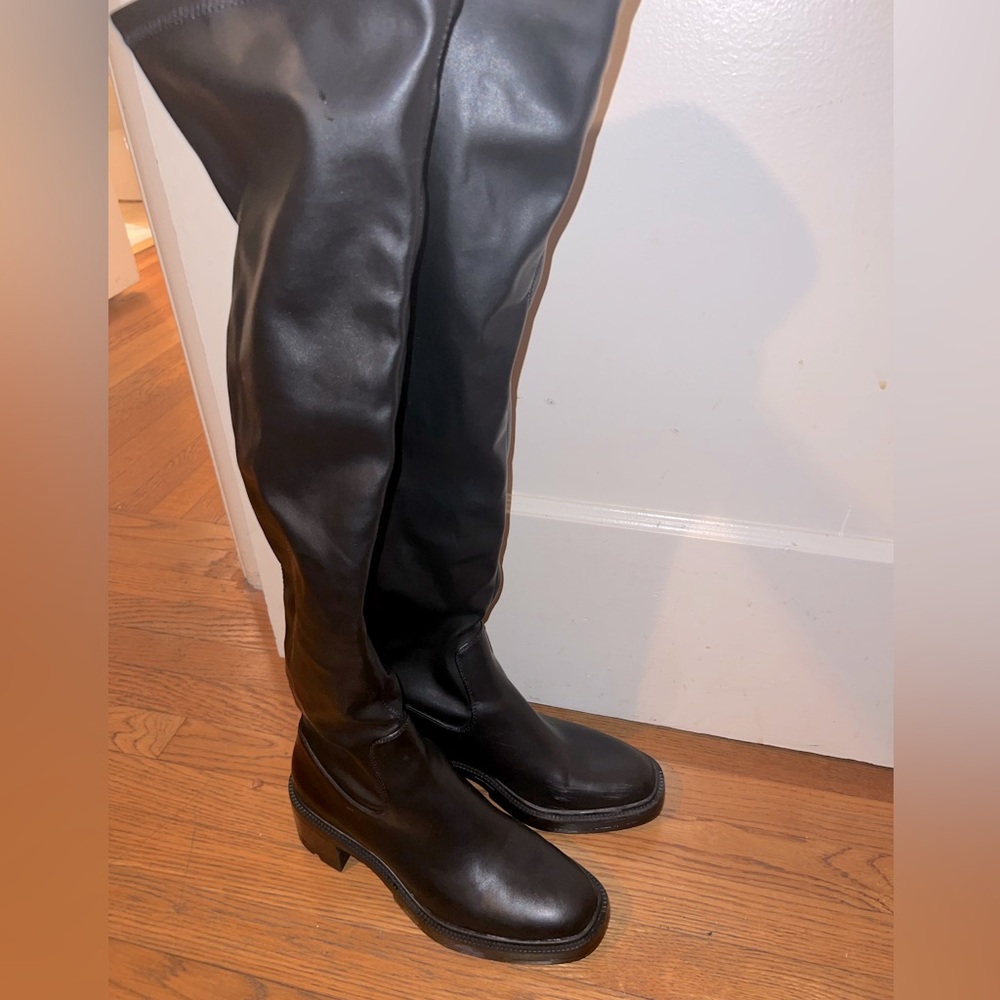 Zara. Black over the knee leather/faux leather boots. Size 7.5/38